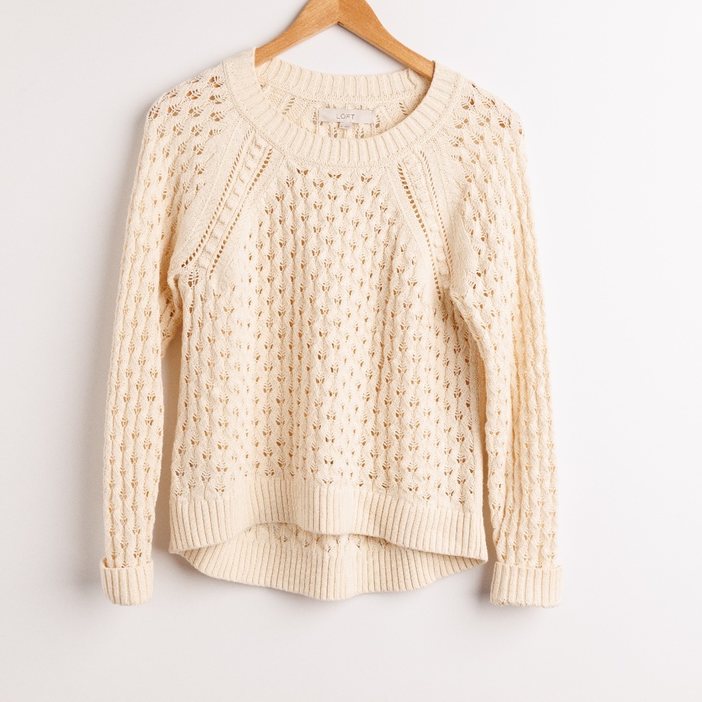 Loft Knitted Creme Colored Cotton Sweater - Picture 2 of 5
